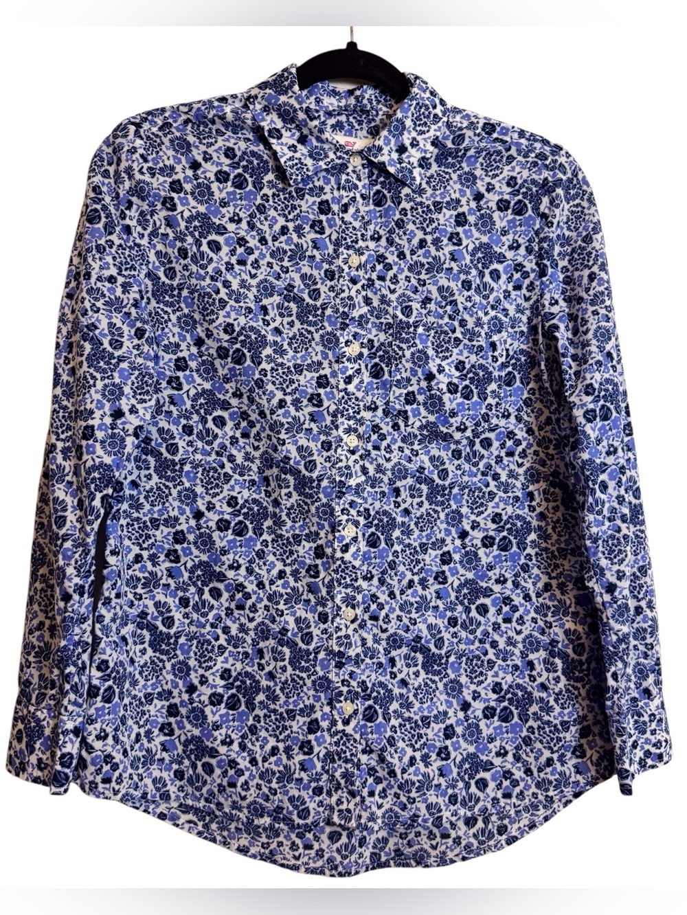 Vineyard Vines Women Size 0 Blue Long Sleeve Cotton Floral Print Button Up Top